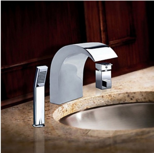 Wholesale And Retail Promotion NEW Waterfall Deck Mounted Bathroom tub Faucet Mixer Tap W/Hand Shower Sprayer