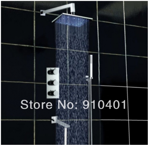 wholesale and retail Promotion NEW 8" LED Rain Shower Faucet Set Thermostatic Valve Bathtub Mixer Hand Shower