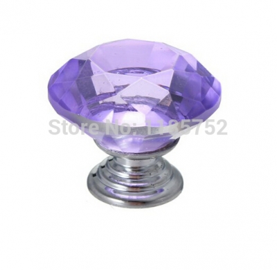10PCS/LOT 40mm Purple Glass Crystal Cabinet Pull Drawer Handles For Furniture Glass Drawer Pulls Kitchen Door Free Shipping