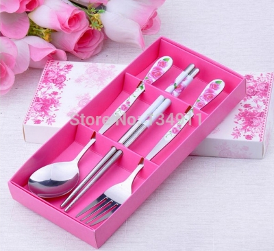 3pcs in set Cutlery Stainless Steel Spoon Fork Chopsticks Kitchen Dining & Bar Tableware Dinner Set Food Flatware Sets