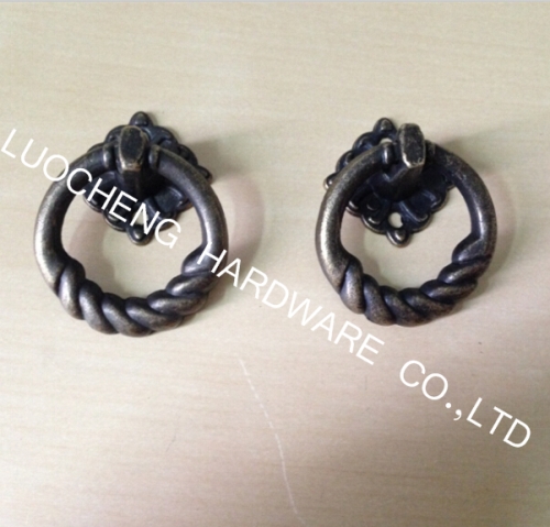 50PCS/LOT 38mmX48mm ANTIQUE STYLE RING HANDLE CABINET ZINC ALLOY HANDLE WITH ANTIQUE BRASS FINISH