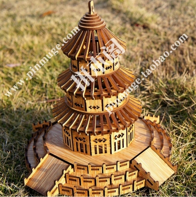 Box bamboo temple of heaven 3D DIY assembly model of wooden jigsaw puzzle toys [3DPuzzle-3|]