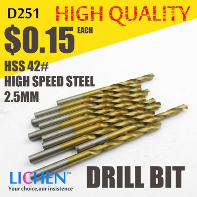 LICHEN D251 Diameter 2.5mm Twist Drell Bit & Metal Drilling & High Speed Steel HSS 42# Drill Bit
