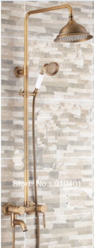 Wholesale And Retail Promotion Antique Brass Wall Mounted 8" Rain Shower Faucet Set Bathtub Mixer Tap Shower