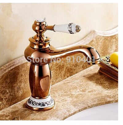 Wholesale And Retail Promotion Deck Mount Rose Golden Brass Bathroom Basin Faucet Single Handle Sink Mixer Tap