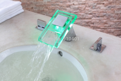 Wholesale And Retail Promotion Deck Mounted LED Color Changing Waterfall Bathroom Faucet Widespread Mixer Tap