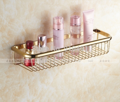Wholesale And Retail Promotion Golden Brass Wall Mounted Bathroom Basket Shelf Caddy Cosmetic Storage Holder