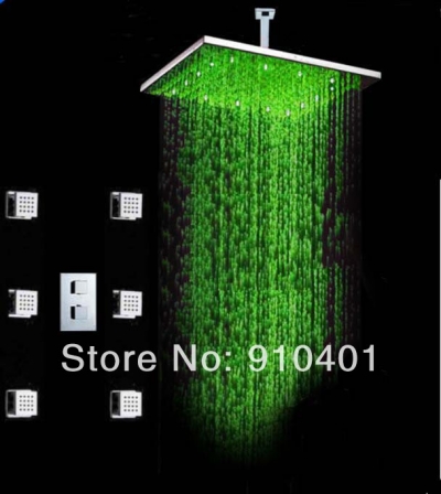 Wholesale And Retail Promotion LED Thermostatic Large 400mm Rain Shower Head Dual Handle Body Jets 16" Shower