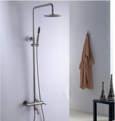 Wholesale And Retail Promotion NEW Brushed Nickel Bath Rain Shower Mixer Tap Bathroom Tub Faucet Shower Set