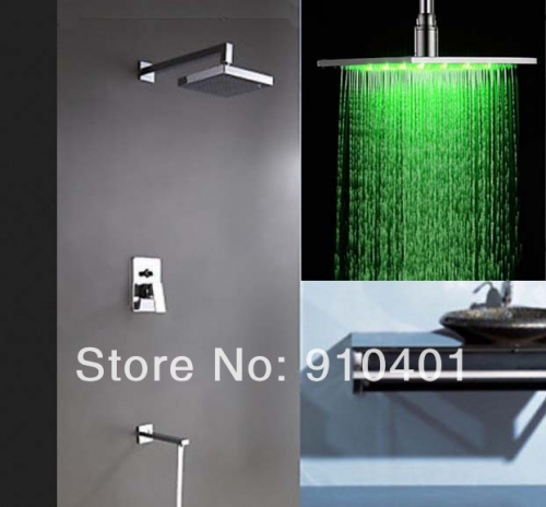 Wholesale And Retail Promotion NEW Chrome Brass Wall Mounted LED 8" Rain Brass Shower Faucet Bathtub Mixer Tap