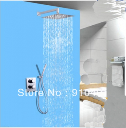 Wholesale And Retail Promotion NEW Thermostatic 8"Rain Shower Faucet Set Shower Arm With Handheld Shower Chrome