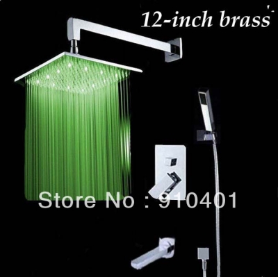 Wholesale And Retail Promotion Polished Chrome LED Colors 12" Solid Brass Rainfall Shower Faucet Tub Mixer Tap