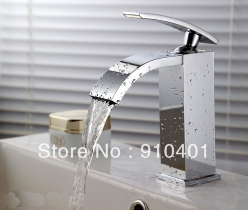 Wholesale And Retail Promotion Waterfall Brass Bathroom Sink Basin Mixer Tap Single Handle Faucet Chrome Finish
