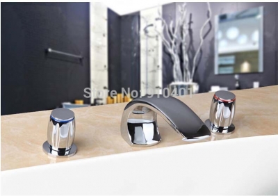 Wholesale And Retail Promotion Waterfall Chrome Brass Bathroom Sink Faucet Widespread Bathtub Mixer Tap 3 PCS