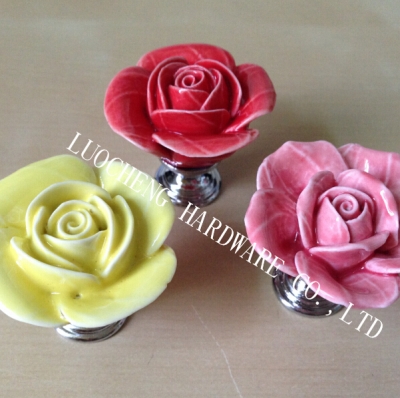 10PCS/LOT 45MM Colored Ceramic Rose Knobs for Kids/ Children Cabinets Cupboard Knobs and Pulls