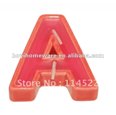 Ceramic letter & number colored candle holders with wax pink letter A candle wholesale and retail 500pcs/lot shipping discount