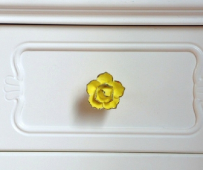 Handmade Rose Handles Ceramics Door Cabinet Drawer Ceramic Knob Pulls Yellow MBS219-2