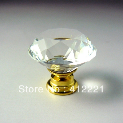 NEW - 10pcs/lot 40mm Clear Crystal diamond faces handle in brass Zinc Alloy Hardware