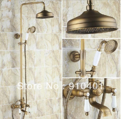 Wholdsale And Retail Promotion Luxury Antique Brass 8" Rain Exposed Shower Faucet + Bathtub Shower Mixer Tap