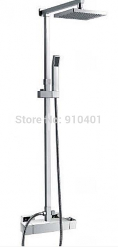 Wholesale And Retail Promotion Chrome Brass Thermostatic Square Rain Shower Head With Hand Shower Wall Mounted