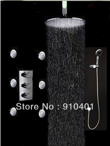 Wholesale And Retail Promotion NEW Celling Mounted Rain 8"Thermostatic Shower Faucet Set W/ Body Jets Mixer Tap