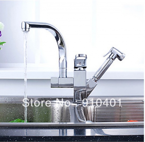 Wholesale And Retail Promotion NEW Chrome Brass Pull Out Kitchen Sink Faucet Double Rotatable Spout Mixer Tap
