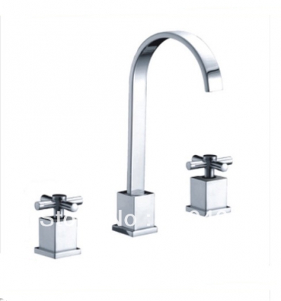Wholesale And Retail Promotion NEW Deck Mounted Chrome Brass Goose Neck Bathroom Basin Faucet 3PCS Mixer Tap