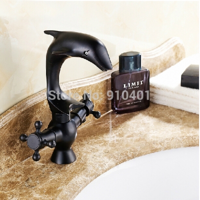 Wholesale And Retail Promotion Oil Rubbed Bronze Bathroom Dolphin Faucet Swivel Spout Dual Handles Mixer Tap