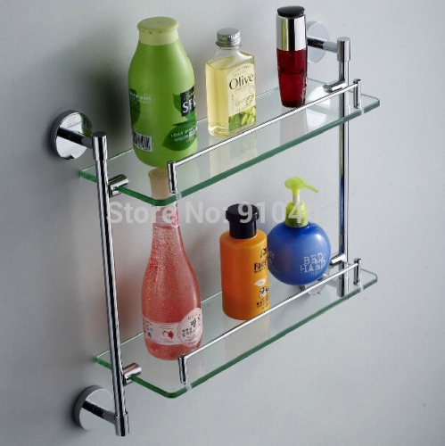 Wholesale And Retail Promotion Wall Mounted Chrome Brass Square Bathroom Shelf Dual Tiers Shower Caddy Storage