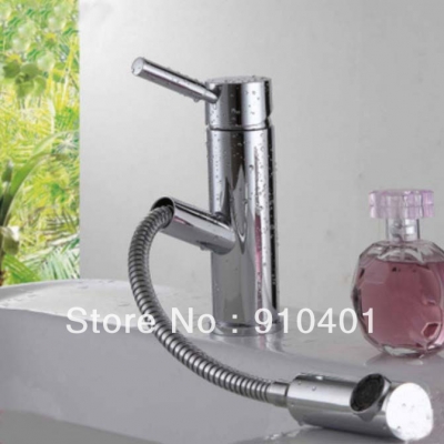 Wholesale and retail Promotion Deck Mounted Chrome Brass Pull Out Bathroom Basin Faucet Single Handle Mixer Tap