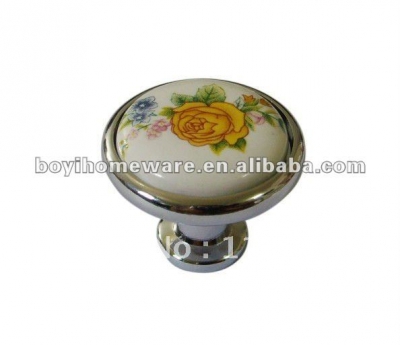 yellow flower pattern ceramic furniture handle and knobs wholesale and retail shipping discount 100pcs/lot Y42-PC