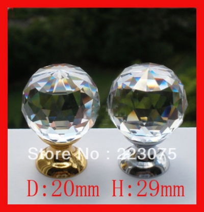 -10pcs 20mm K9 Crystal Glass+ copper base Pull Handle Cabinet Drawer Door Knobs golden&silver color