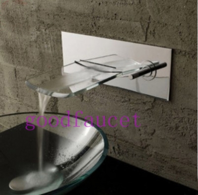 !Large Waterfall Glass Stream Spout Faucet Chrome Finish Wall Mounted Big Waterfall Bathroom Basin Sink Mixer Tap