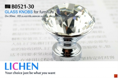 30mm LICHEN K9 Glass Knobs aluminium knobs Crystal Furniture Handle diamond knobs& Cabinet &Drawer Knob