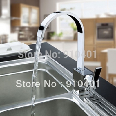Contemporary Single Handle Kitchen Faucet Sink Vessel Brass Mixer Tap Chrome Finish Euro Style Swive Spout