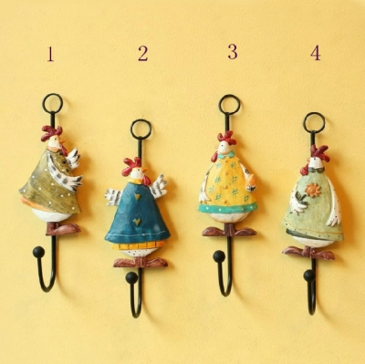 Fashion rural style aesthetic relief chickens resin coat hooks clothes hanging wall decorative single hook 4PCS/lot