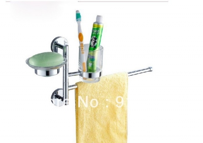 Wholdsale And Retail Promotion Brass Bathroom Towel Bar Rotating Towel Rack + Toothbrush Holder Cup + Soap Dish
