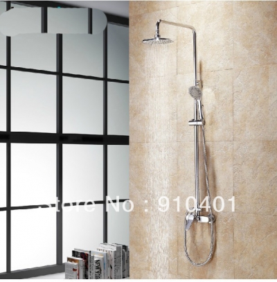 Wholeale And Retail Promotion Polished Chrome 8" Rain Round Bathroom Shower Faucet Set With Handheld Shower