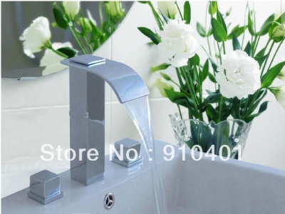 Wholesale And Retail Promotion Deck Mounted Chrome Finish Bathroom Basin Faucet Dual Handle Waterfall Mixer Tap