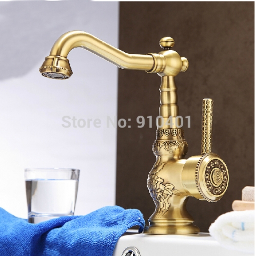 Wholesale And Retail Promotion Antique Brass Bathroom Basin Faucet Flower Art Vanity Sink Mixer Tap One Handle