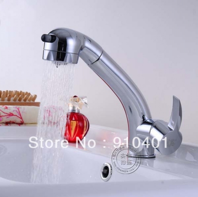 Wholesale And Retail Promotion Deck Mounted Pull Out Bathroom Basin Faucet Dual Sprayer Spout Sink Mixer Tap