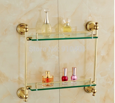 Wholesale And Retail Promotion Golden Brass Wall Mounted Bathroom Dual Tiers Shelf Shower Caddy Cosmetic Holder