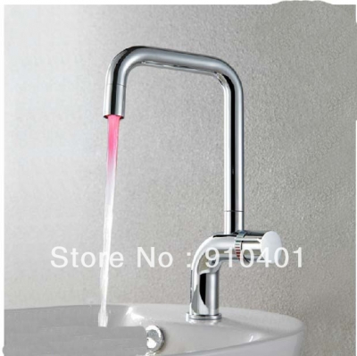 Wholesale And Retail Promotion LED Color Changing Bathroom Kitchen Faucet Single Lever Chrome Brass Mixer Tap