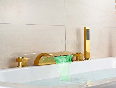 Wholesale And Retail Promotion LED Colors Waterfall Bathroom Tub Faucet With Hand Shower Sink Mixer Tap Golden
