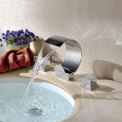Wholesale And Retail Promotion Modern Luxury Bathroom Basin Faucet Dual Handles Vanity Sink Mixer Tap Waterfall