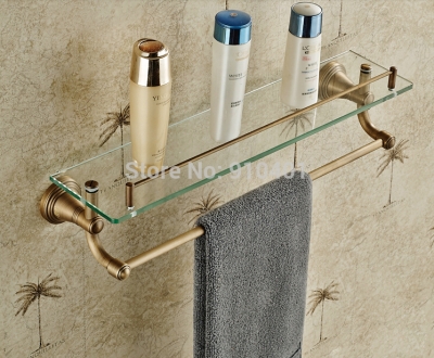 Wholesale And Retail Promotion NEW Antique Brass Bathroom Shelf Shower Caddy Cosmetic Rack Holder W/ Towel Bar