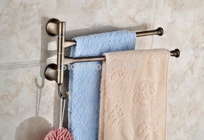 Wholesale And Retail Promotion NEW Antique Brass Solid Brass Towel Rack Holder Swivel Dual Towel Bar W/ Hooks