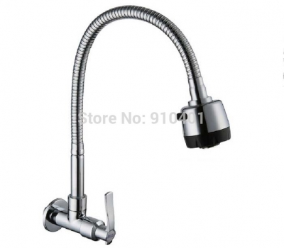 Wholesale And Retail Promotion NEW Chrome Wall Mounted Kitchen Faucet Swivel Spout Dual Sprayer Sink Cold Tap