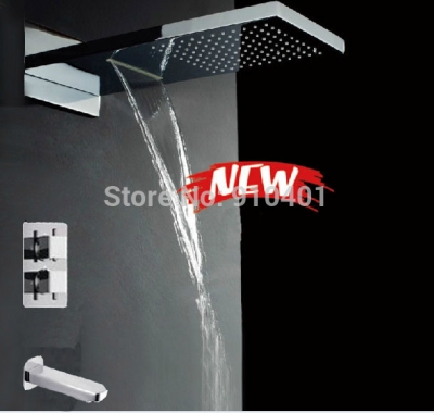 Wholesale And Retail Promotion NEW Modern Chrome Brass Waterfall Rain Shower Thermostatic Valve Tub Mixer Tap