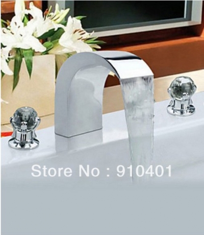 Wholesale And Retail Promotion Polished Chrome Brass Waterfall Bathroom Basin Faucet W/ Crystal Ball Mixer Tap